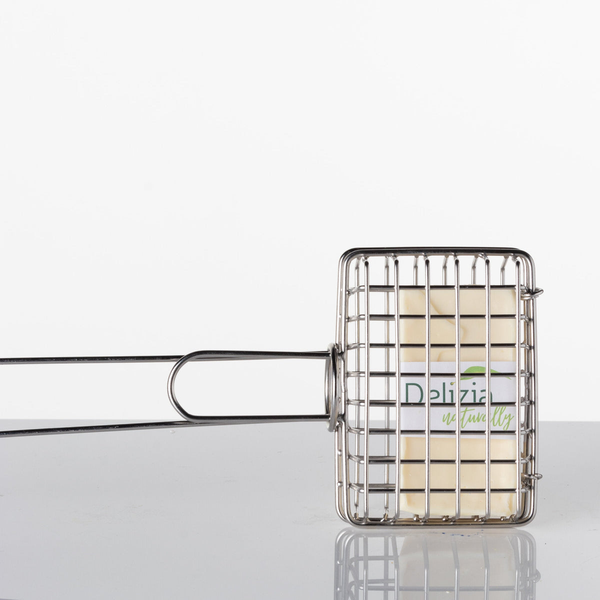 Soap Shaker Cage - Stainless Steel - Delizia Naturally with soap inside