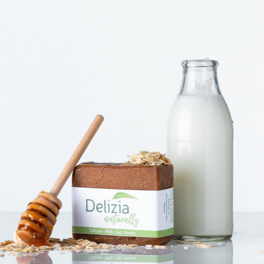 Tallow-soap-oats-milk-honey-soap-sheep-tallow-caramel-Delizianaturally